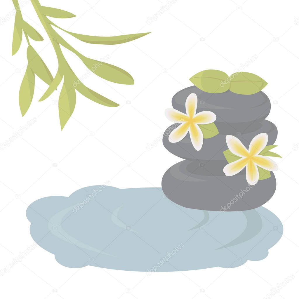 Spa massage stone with plumeria flowers and leafs