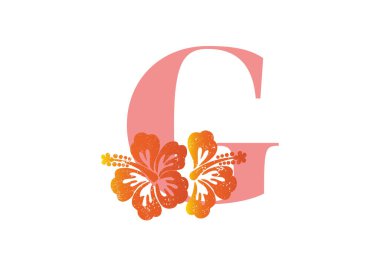 Beyaz arkaplanda amber çiçekli G harfinin baş harfleri.. 