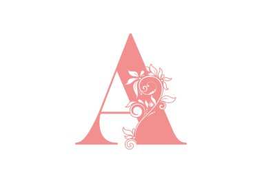 Monogram harfleri A. Çiçek alfabesi. Düğün davetiyeleri, tebrik kartları, logolar, posterler ve diğer tasarım için baş harfler mükemmel..