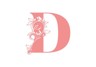 Monogram harfleri D. Çiçek alfabesi. Düğün davetiyeleri, tebrik kartları, logolar, posterler ve diğer tasarım için baş harfler mükemmel..