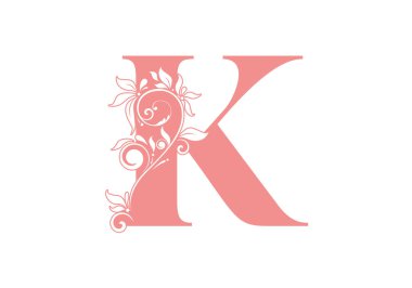 Monogram harfleri K. Çiçek alfabesi. Düğün davetiyeleri, tebrik kartları, logolar, posterler ve diğer tasarım için baş harfler mükemmel..