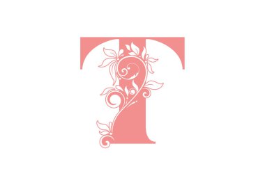 Monogram harfleri T. Çiçek alfabesi. Düğün davetiyeleri, tebrik kartları, logolar, posterler ve diğer tasarım için baş harfler mükemmel..