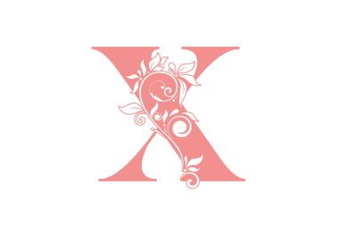 Baş harfleri X. Çiçek alfabesi. Düğün davetiyeleri, tebrik kartları, logolar, posterler ve diğer tasarım için baş harfler mükemmel..