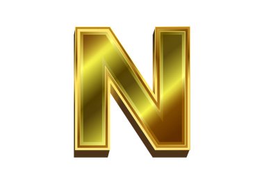 Beyaz arkaplanda 3d altın harf N. Lüks altın alfabe