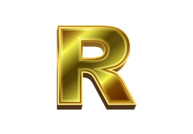 Beyaz arkaplanda 3D altın harf R. Lüks altın alfabe.