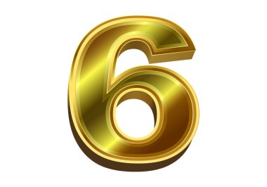 Beyaz arkaplanda izole edilmiş 3D altın numara 6