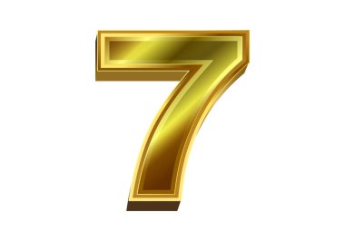 Beyaz arkaplanda izole edilmiş 3d altın numara 7
