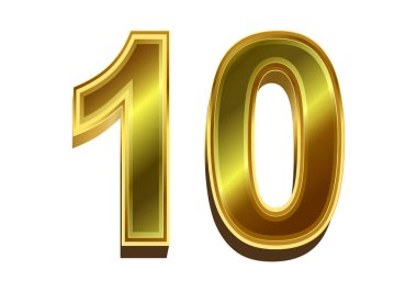 Beyaz arkaplanda izole edilmiş 3D altın numara 10