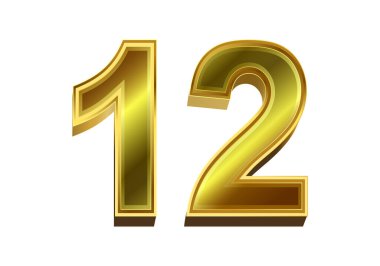 Beyaz arkaplanda izole edilmiş 3d altın numara 12