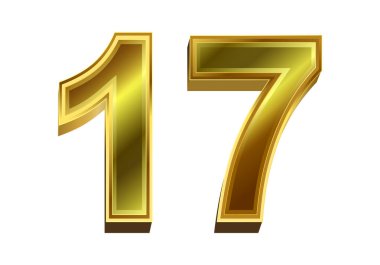 Beyaz arkaplanda izole edilmiş 3D altın numara 17