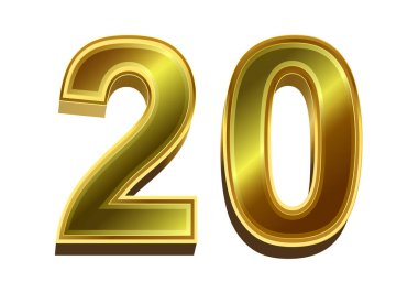 Beyaz arkaplanda izole edilmiş 3d altın sayı 20