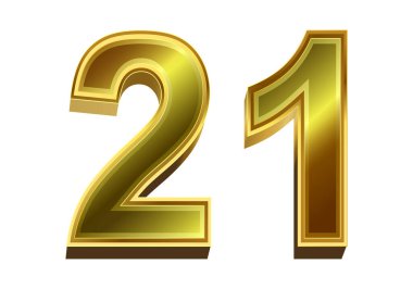 Beyaz arkaplanda izole edilmiş 3D altın numara 21