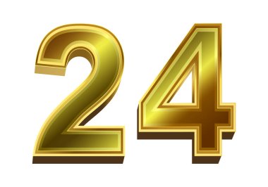 Beyaz arkaplanda izole edilmiş 3d altın numara 24