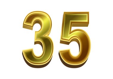 3D altın numara 35 beyaz arka planda izole