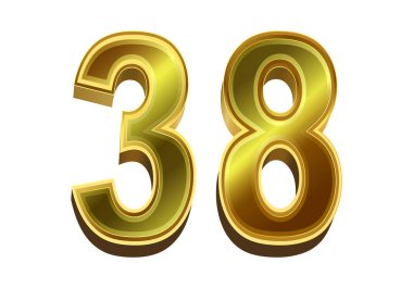 3D altın numara 38 beyaz arkaplanda izole