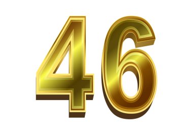 Beyaz arkaplanda 3D altın numara 46.