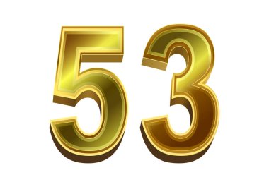 Beyaz arkaplanda 3D altın 53 numara izole