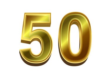 Beyaz arkaplanda izole edilmiş 3d altın numara 50