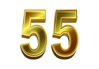Beyaz arkaplanda 3D altın numara 55 izole