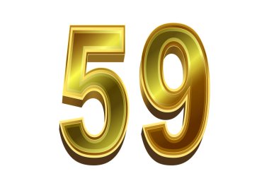 Beyaz arkaplanda 3d altın sayı 59 izole