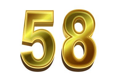 Beyaz zemin üzerinde 3d altın numara 58 izole
