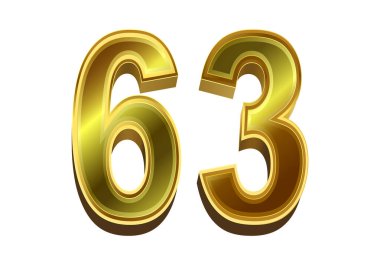 Beyaz arkaplanda yalnız 3D altın numara 63