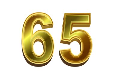 Beyaz arkaplanda 3D altın sayı 65.