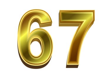 Beyaz arkaplanda izole edilmiş 3d altın sayı 67