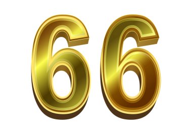 Beyaz arkaplanda izole edilmiş 3d altın numara 66