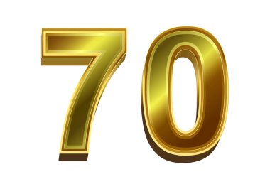 Beyaz zemin üzerinde izole edilmiş 3D altın numara 70