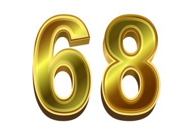 Beyaz arka planda izole edilmiş 3d altın sayı 68