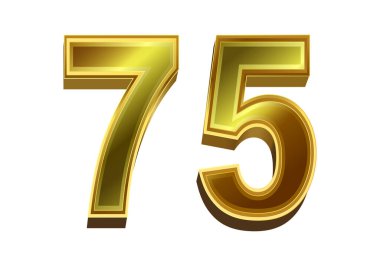 Beyaz arka planda 75 numaralı 3D altın sayı