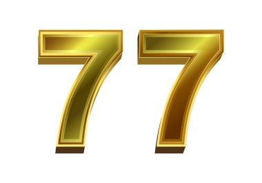 Beyaz arkaplanda izole edilmiş 3d altın sayı 77