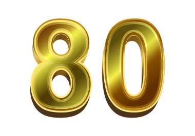 Beyaz arkaplanda 3D altın sayı 80.