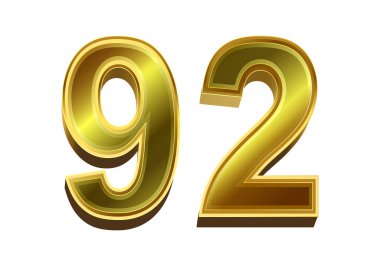Beyaz arkaplanda 3D altın sayı 92.