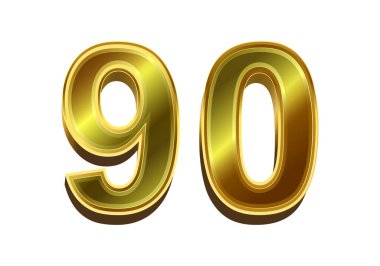 Beyaz arkaplanda 3D altın sayı 90.