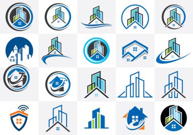 Modern ev logosu tasarımı. Emlak logosu şablonu. Ev Simgesi ayarlandı.