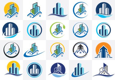 Modern ev logosu tasarımı. Emlak logosu şablonu. Ev Simgesi ayarlandı.