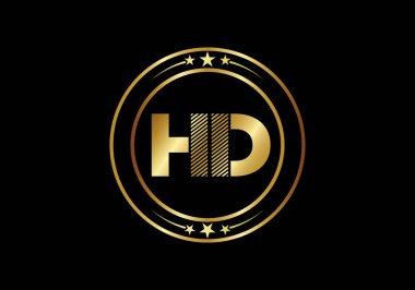 Altın HD Video Çözünürlük Simgesi Logosu, Yüksek çözünürlüklü TV / Oyun Ekran Görüntüleme Etiketi, HD Etiket Web Düğmesi.