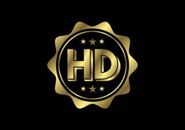 Altın HD Video Çözünürlük Simgesi Logosu, Yüksek çözünürlüklü TV / Oyun Ekran Görüntüleme Etiketi, HD Etiket Web Düğmesi.
