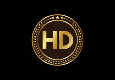 Altın HD Video Çözünürlük Simgesi Logosu, Yüksek çözünürlüklü TV / Oyun Ekran Görüntüleme Etiketi, HD Etiket Web Düğmesi.