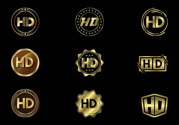 Golden Video Resolution Pictogram Logo High Definition Game Screen Monitor — Stockvector