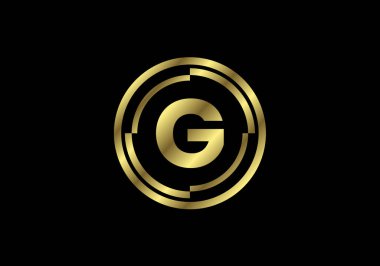 Altın yuvarlak çerçeveli G harfleri. İngiliz alfabesi, vektör illüstrasyonu