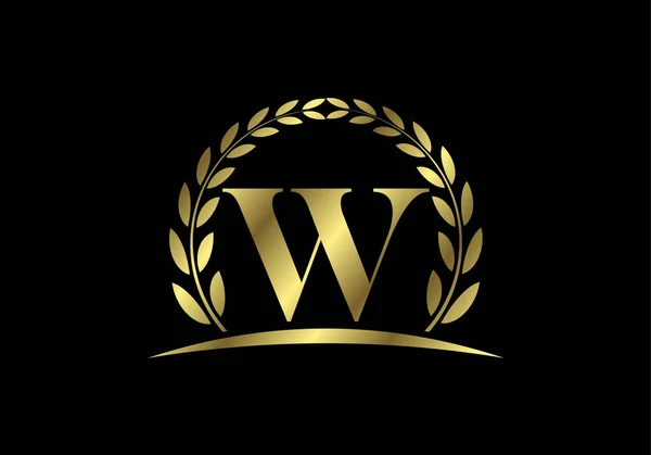 Golden Letters Golden Laurel Wreath English Alphabet Vector Illustration — Stockový vektor