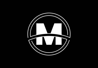 Çember çerçeveli M harfi. Şirket iş kimliği için grafiksel alfabe sembolü