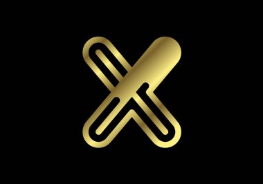 Altın büyük harf X. Logo, Poster, Davetiye için grafiksel alfabe sembolü. vektör illüstrasyonu