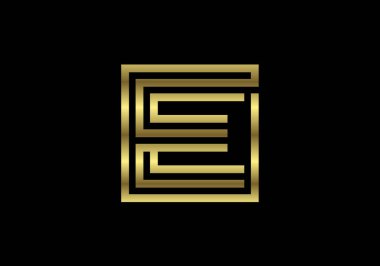 Golden Capital Çizgileri E Yaratıcı Satır Harfleri Tasarımı, Logo, Poster ve Davetiye için Grafik Alfabe Sembolü. Vektör İllüstrasyonu