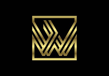 Altın Sermaye Çizgileri Harfi W. Yaratıcı Satır Harfleri Tasarımı, Logo, Poster ve Davetiye için Grafik Alfabe Sembolü. Vektör İllüstrasyonu