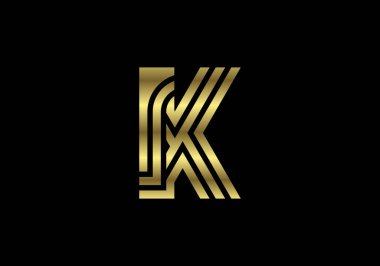 Altın Sermaye Satırları Harfi K. Yaratıcı Satır Harfleri Tasarımı, Logo, Poster, Davetiye Grafik Alfabe Sembolü. Vektör İllüstrasyonu