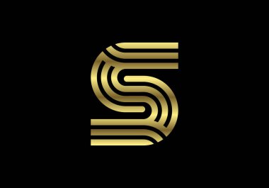 Altın Sermaye Satırları Harfi S. Yaratıcı Harfler Tasarımı, Logo, Poster ve Davetiye için Grafik Alfabe Sembolü. Vektör İllüstrasyonu